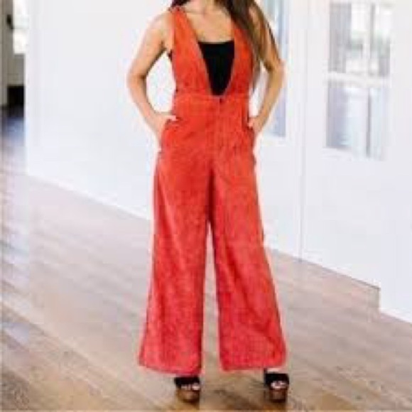 Flying Tomato Pants - Flying Tomato Corduroy Red Sleeveless Jumpsuit Size Small